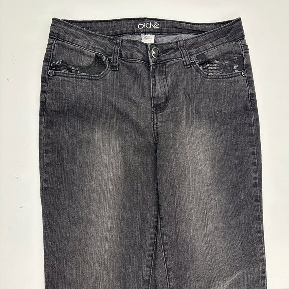 Cache Bootcut Sequence Pocket Detail Women's size 4P Black Denim Jeans - Picture 2 of 4